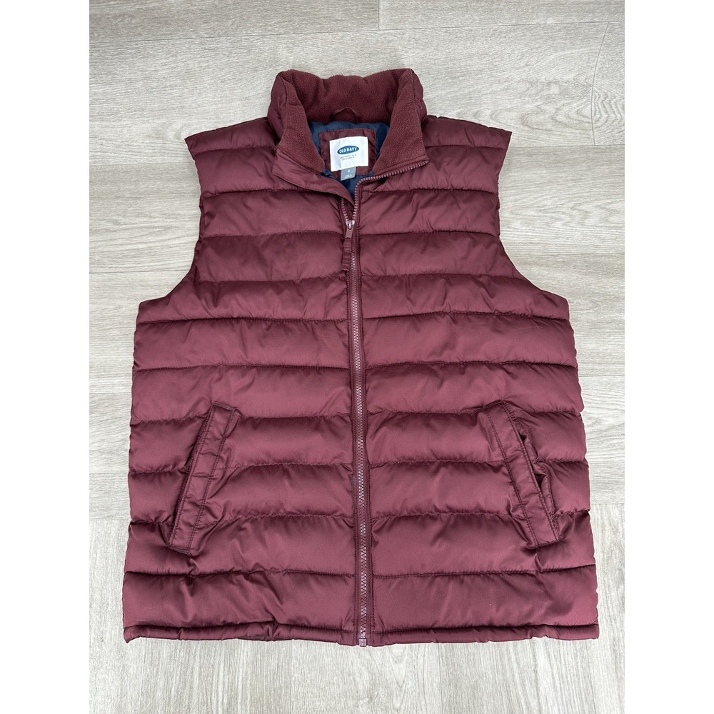 Lot of 2 Old Navy Puffer Vest Men's Medium Green Blue Burgundy Full Zip - Picture 5 of 8